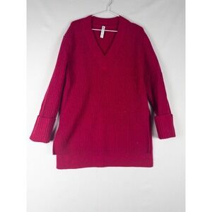 Athleta Oversized Sweater Womens XS V Neck Fuchsia Wool Blend V Neck Knit Chunky